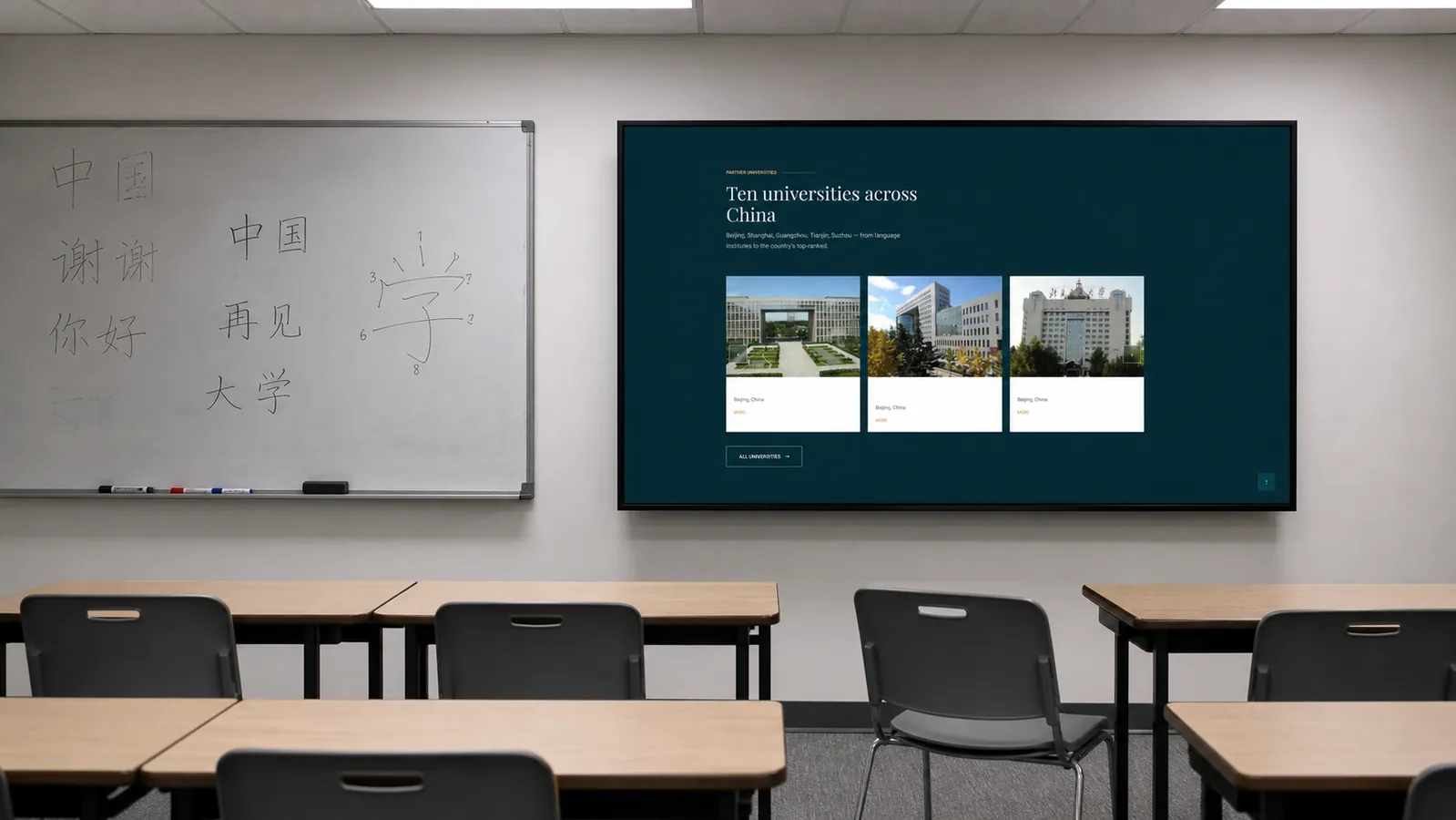 Tio universitet på klassrummets skärm