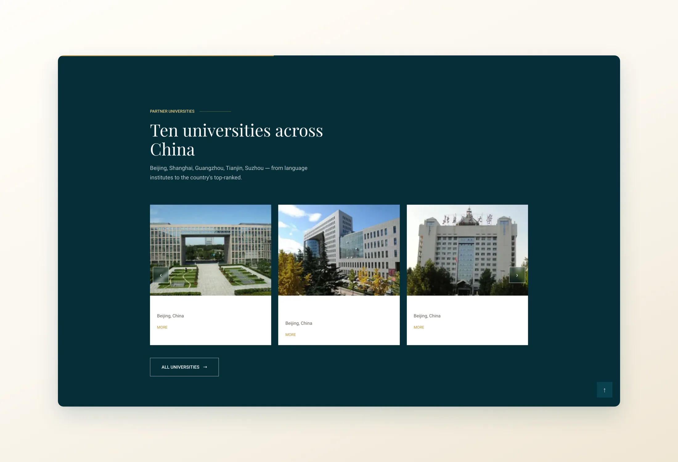 Tio universitet över hela Kina, på startsidan