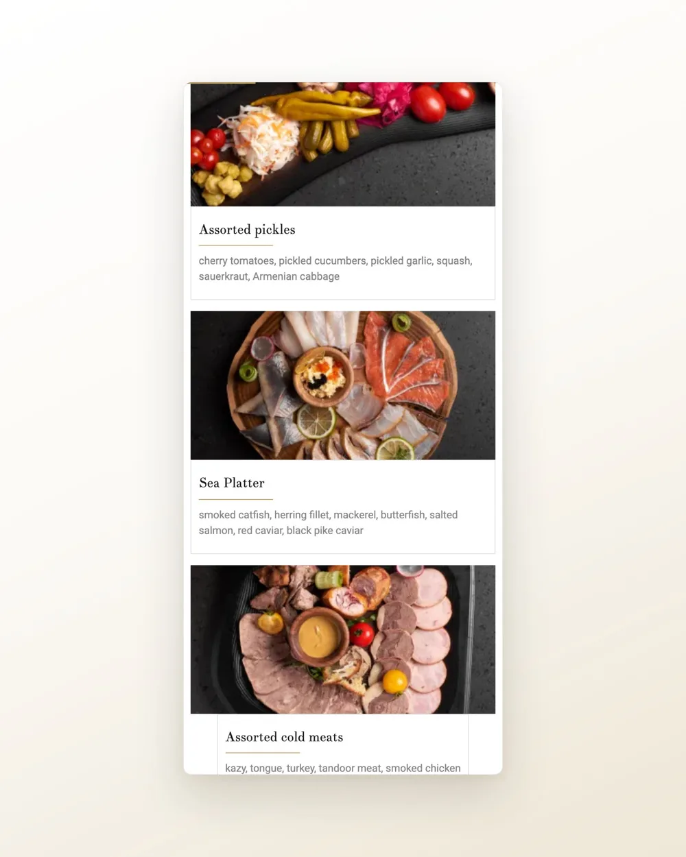 The gastrobar menu, edited once for the site and the QR menu