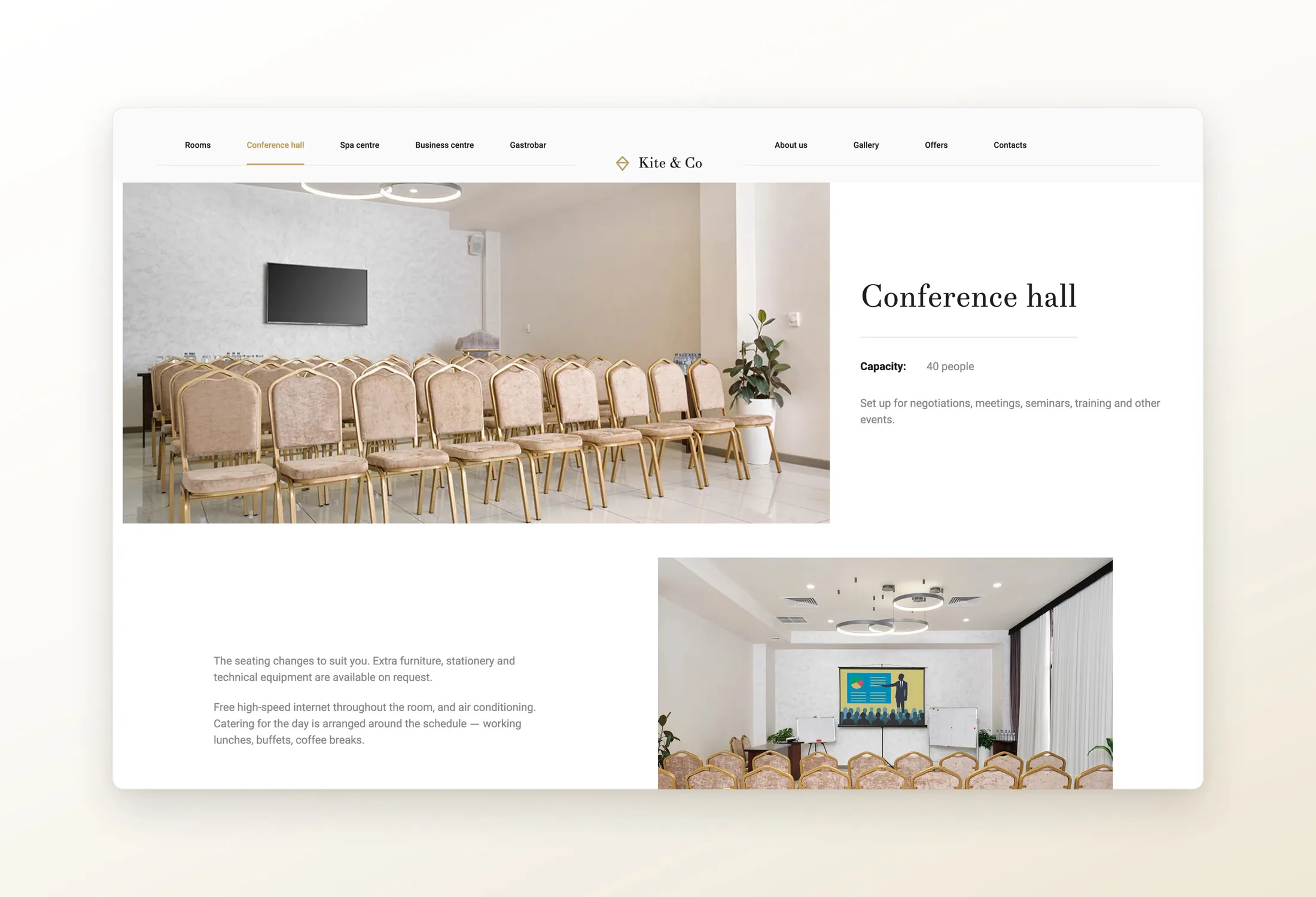 The conference hall, sold as a product of its own