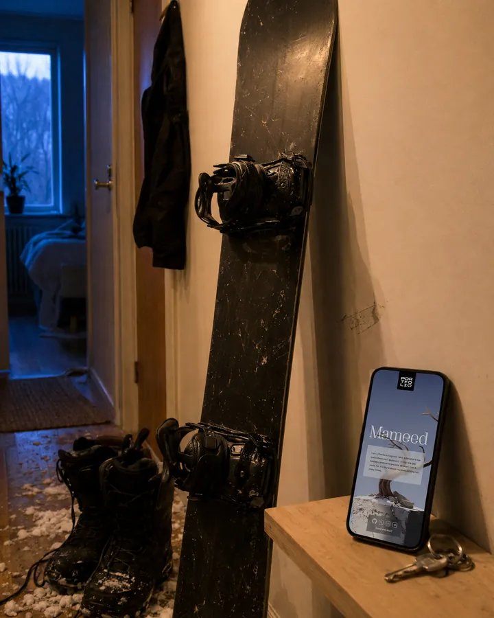 The site on a phone, in the hallway