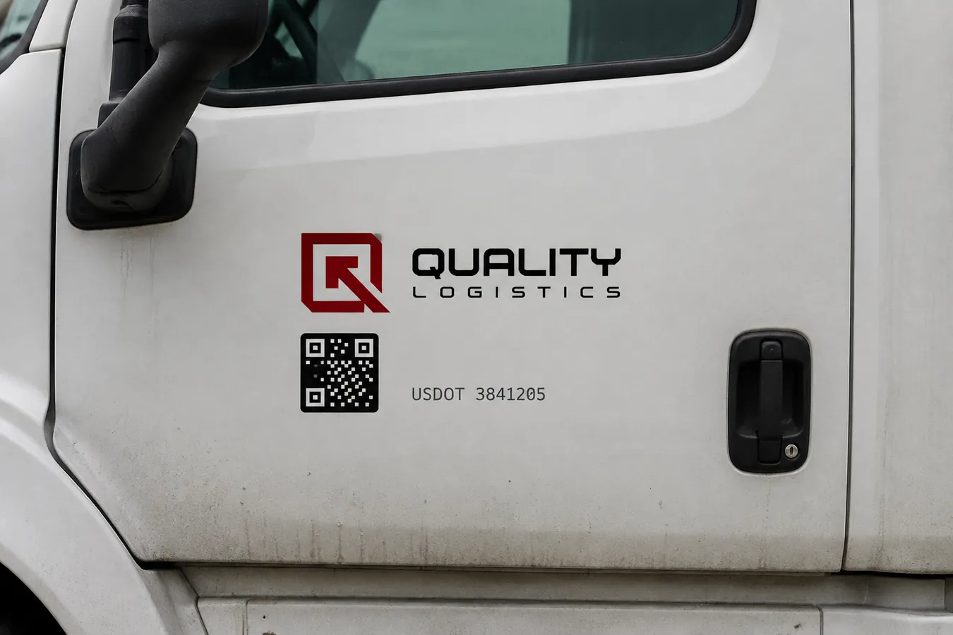 The QR decal on a truck door