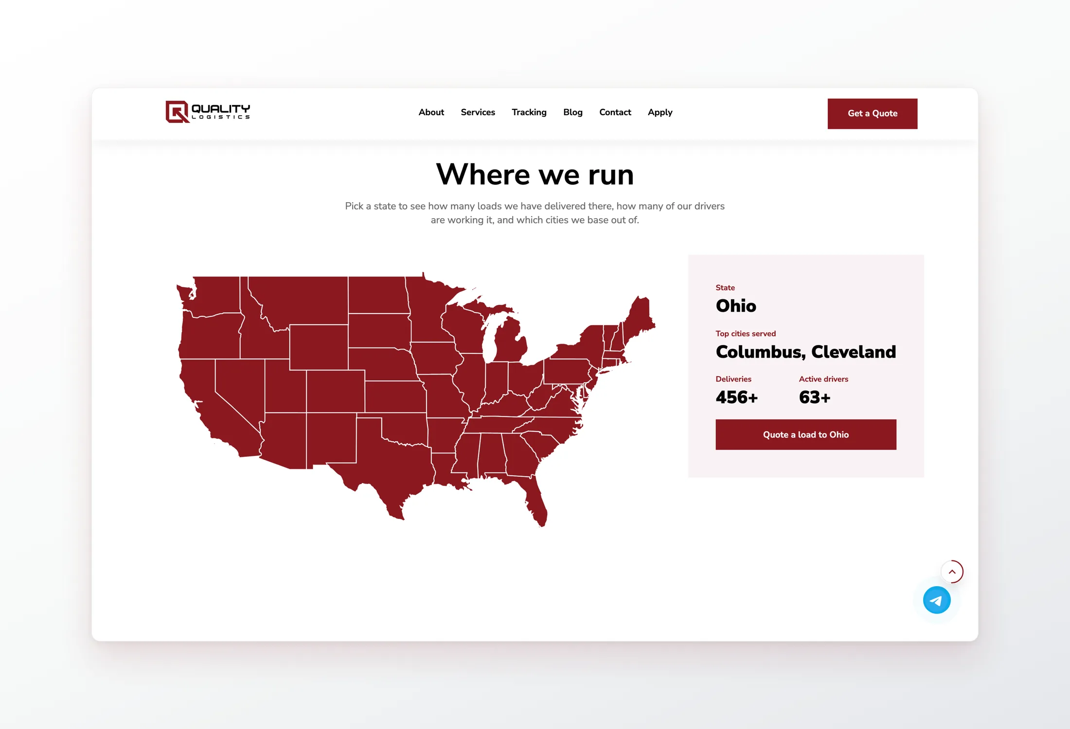 Where we run: pick a state to see loads and cities