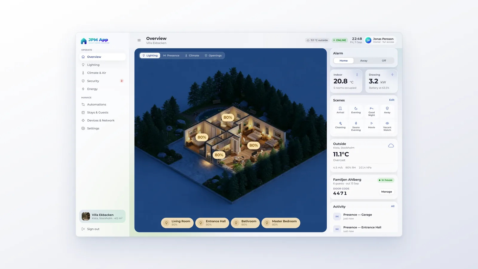 Villa Ekbacken — One screen for a house of nine protocols.