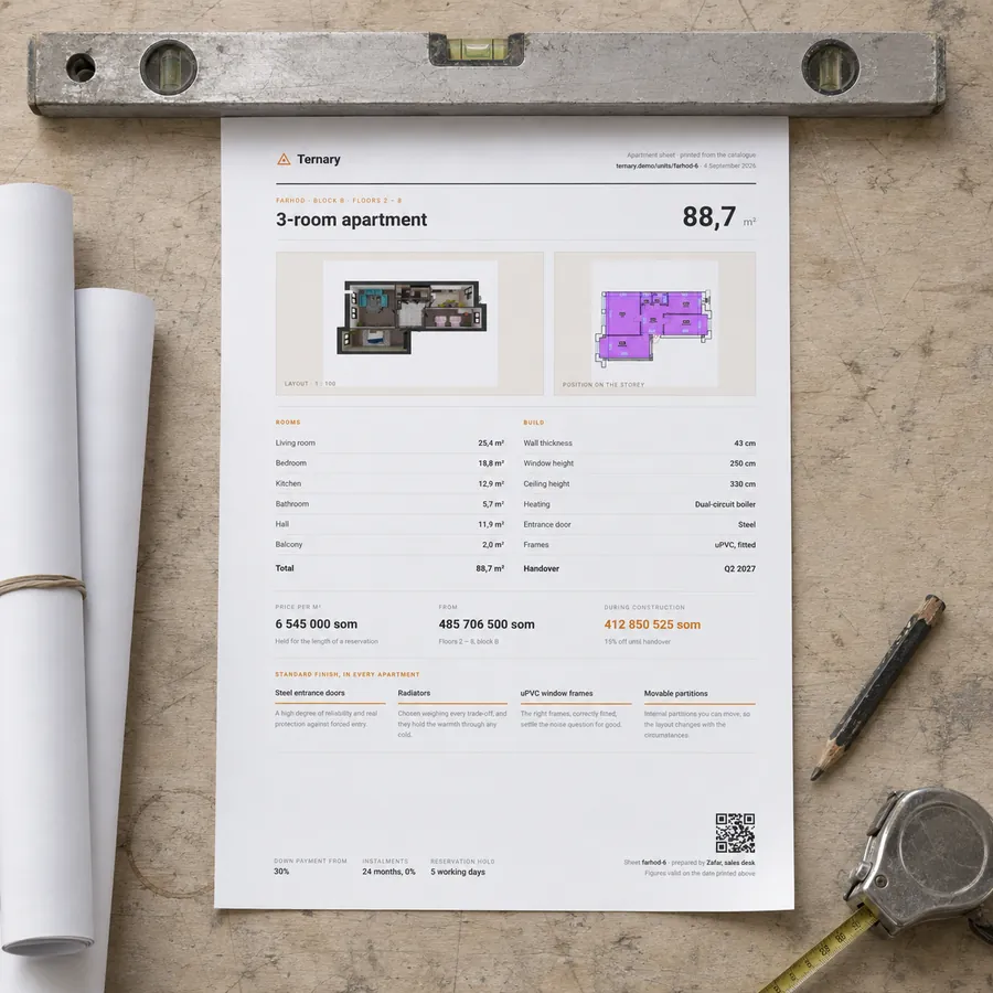 The printed layout sheet on a site table