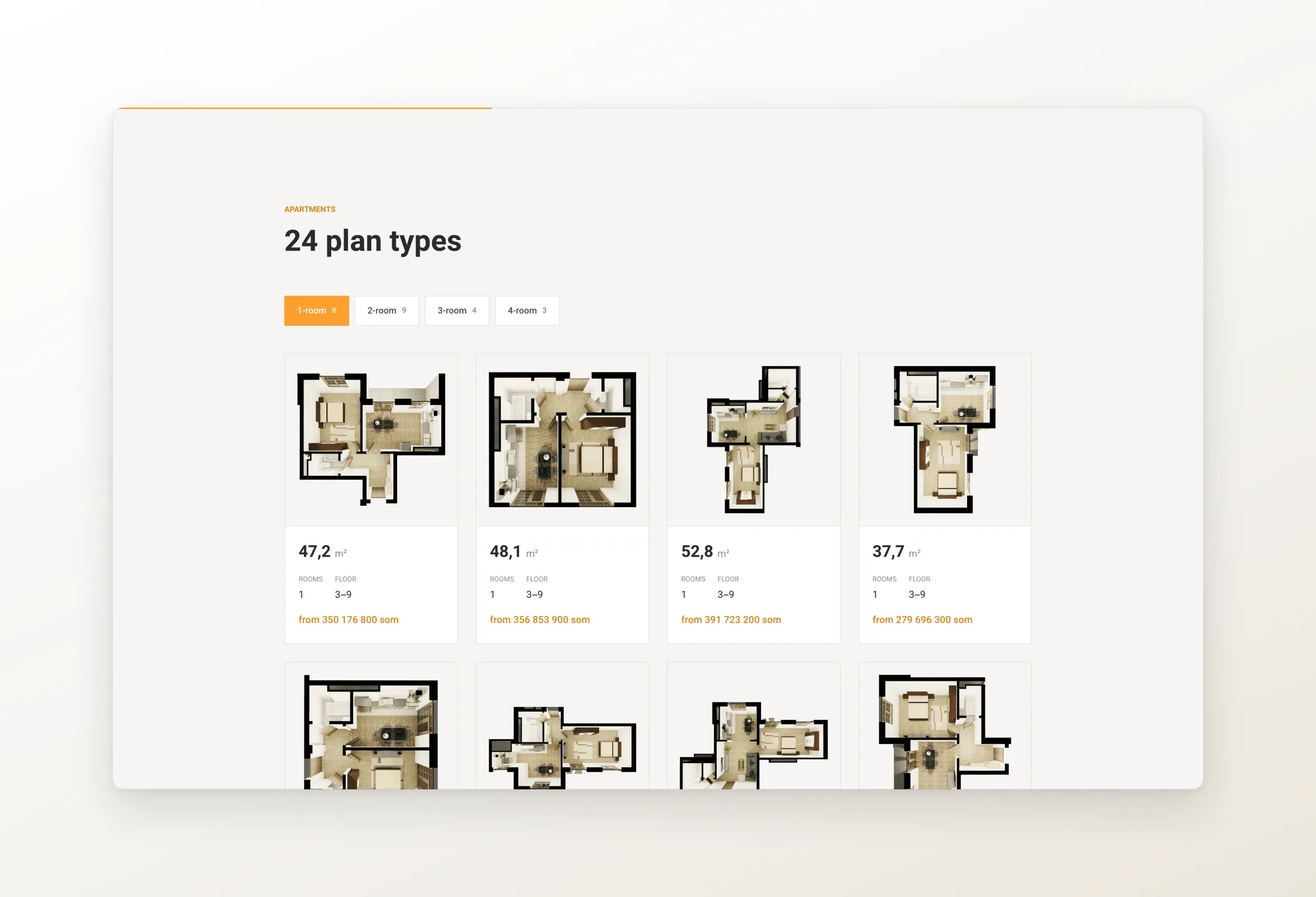 Shohona's 24 plan types, filtered by rooms