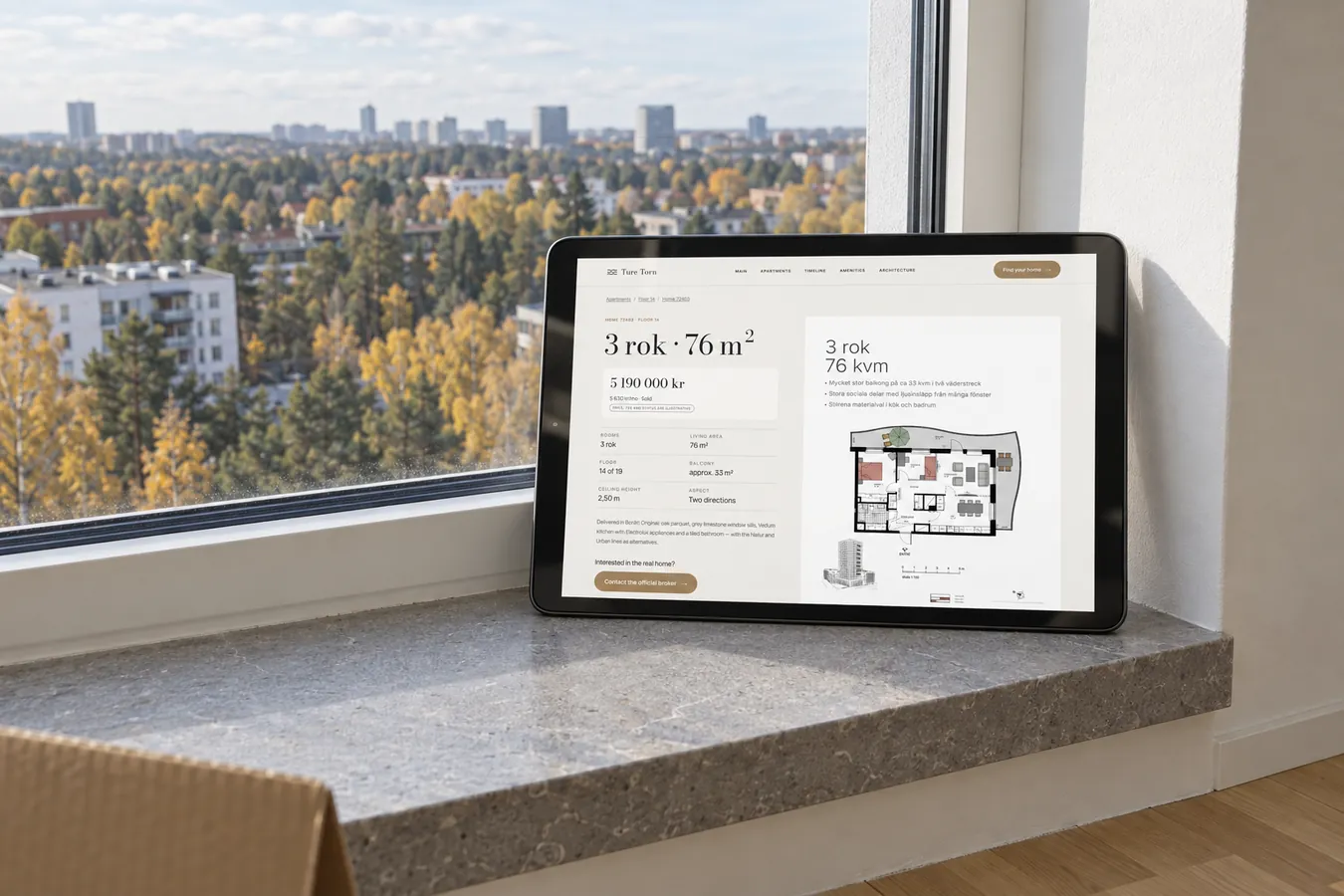 A home's page, on a limestone sill fourteen floors up