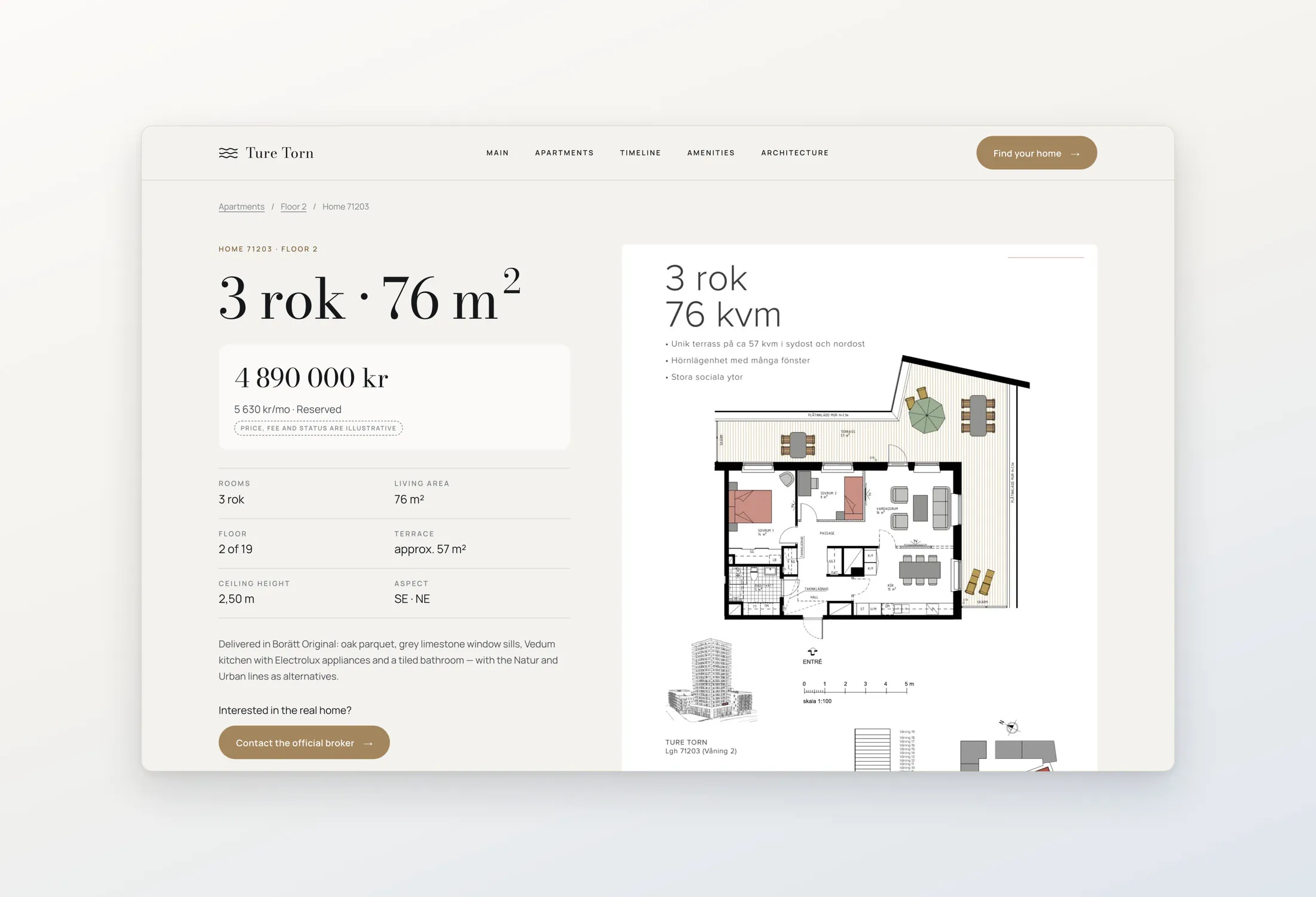 One of seventy home pages; prices and statuses are illustrative